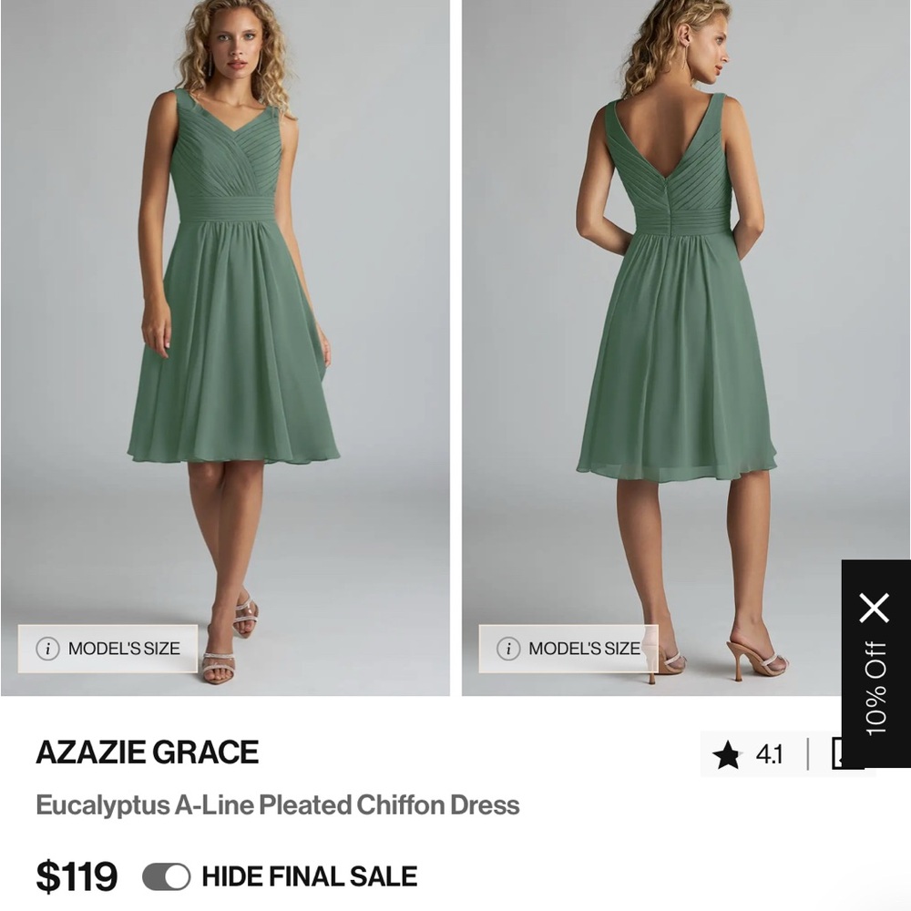 Azazie Green Ruched Midi Dress V-Neck Sleeveless
